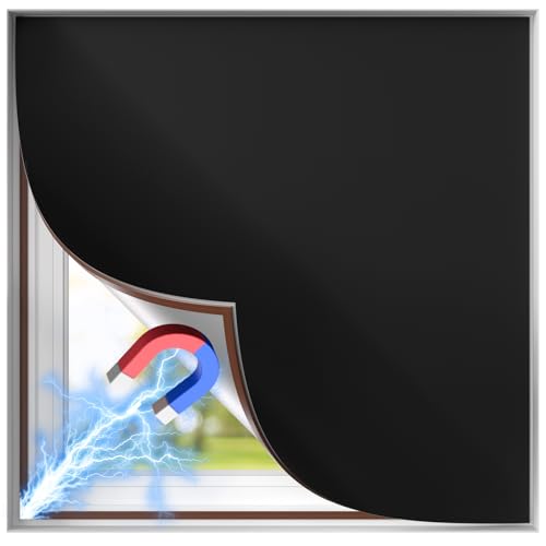 BKSAI 100% Verdunkelungsrollo mit Magnetrahmen Fenster Verdunkelung Magnetisch – Ohne Bohren Zuschneidbar Verdunklungsstoff Magnetverschluss (100X150CM)