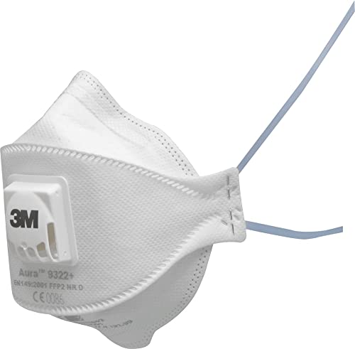 3M™ Aura™ Staubmaske FFP2 mit Ventil, Serie 9322+, 10 Masken pro Packung, Weiß