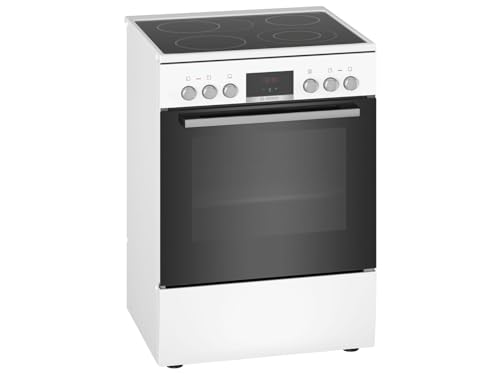 Bosch HKR39C220 Serie 4 Elektro-Standherd, 60 cm breit, EcoClean Direct Reinigungshilfe, 3D Heißluft Backen auf 3 Ebenen, LED-Display-Steuerung, Erweiterbare Kochzone für großes Kochgeschirr, Weiß