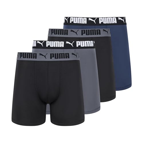 PUMA Herren 4er-Pack Active Stretch Boxershorts Retroshorts, Blau/Schwarz/Grau, Large