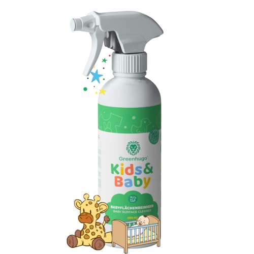 Greenhugo Babyflächenreiniger für Babys & Kinder | Öko & Vegan | Sanfter Oberflächenreiniger für Hochstuhl, Babybett & Wickelkommode | 500 ml