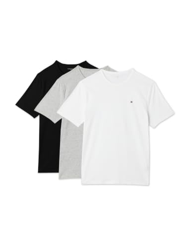 Tommy Hilfiger Herren 3er Pack T-Shirts Kurzarm mit Rundhalsausschnitt, Mehrfarbig (Grey Heather/Black/White), M