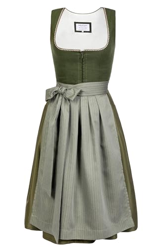 Edelnice Trachtenmode Midi Dirndl Anni aus Leinen Grün inkl. Dirndlschürze Gr. 32-54 (48)