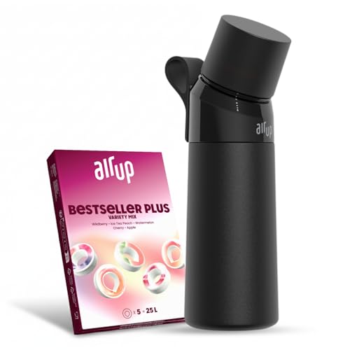 air up Twist Pro Flasche Steel Starter Set Original aus Edelstahl inkl. Pods in 5 Geschmacksrichtungen, zuckerfrei I 480ml Isolierflasche mit Geschmack, hält Wasser 14 Std. kalt I Schwarz