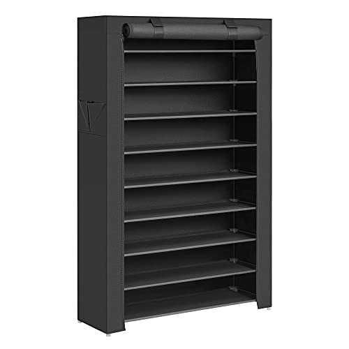 SONGMICS Schuhregal mit 10 Ebenen, 28 x 88 x 160 cm, Schuhschrank, Schuhaufbewahrung, mit staubdichtem Überzug, Schuh-Organizer, für High Heels, Sportschuhe, Metallgestell, schwarz RXJ36HV1