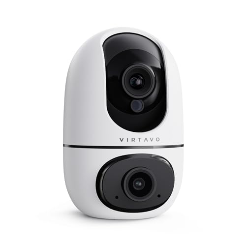 virtavo XD1 WLAN Dual Kamera Überwachung Innen, 2 Ansichten Gleichzeitig, Ohne ABO, Smart Tracking, Rundum‑Sicht, Farbnachtsicht, Zwei‑Wege‑Audio, 1080P Überwachungskamera für Baby & Haustiere