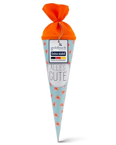 goldbuch 93 211 Geschwistertüte Alles Gute, Schultüte mit Mohnblumenmuster, Lackkarton, Geschenkverpackung, orangener Filzverschluss (ohne Verschlussband), Zuckertüte rund, Länge 35 cm, Ø 11,5 cm