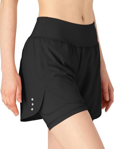 donhobo Damen Sport Shorts Sommer 2 in 1 Kurze Hosen Schnelltrocknende Laufshorts Fitness Joggen und Training Sporthose (Schwarz, S)
