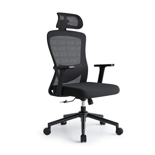 Eucladoceros Bürostuhl mit 120° Wippfunktion, Schreibtischstuhl Ergonomischer Bürostuhl mit Verstellbarer Lendenwirbelstütze, 2D-Kopfstütze und Armlehne, Drehstuhl, Bürostuhle 150kg, Schwarz