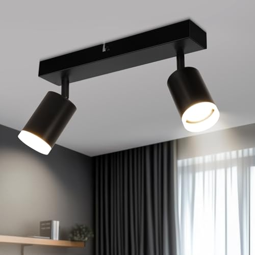 Ketom Deckenlampe Schwarz GU10 - Deckenstrahler 2 Flammig - LED Deckenleuchte Drehbar - Spotlight Lampe Modern - Deckenspots für Küche, Wohnzimmer, Schlafzimmer, Flur, Ohne Leuchtmittel