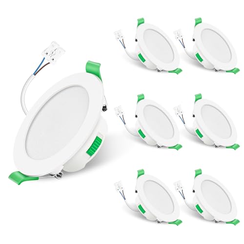 ALUSSO IP65 LED Einbaustrahler 7W 3CCT Dimmbar 68mm Spots, Weiss 6er Set | 3000K/4000K/6500K Verstellbar Einbauspots, 230V Ultra Flach Einbauleuchten Für Zimmer, Badezimmer, Küche, Büro, Dachvorsprung