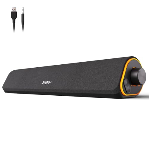 SOULION R50 PC Lautsprecher, Bluetooth & 3,5 mm Computer Lautsprecher, USB Betrieben, Bunte Lichter, Soundbar mit Schalter für PC, Laptop, Tablet, Monitor, Smartphone, 42x7x9cm, Schwarz