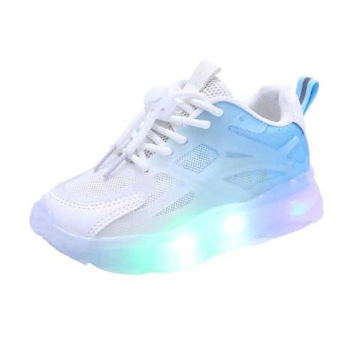 FebTzadik Kinder LED Schuhe, Leuchtende Sohle mit Blinklicht, Atmungsaktive Mesh Sportschuhe mit Rutschfester Sohle und Schnürsenkeln mit Zugbändchen for Jungen und Mädchen(Weiß,28 EU)