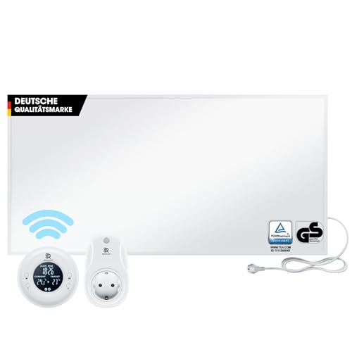 BR Bringer Infrarotheizung 1200 Watt - mit Thermostat und Fernbedienung - Infrarot Elektroheizung Energiesparend - TÜV & GS - Deutsche Qualitätsmarke (weiß)