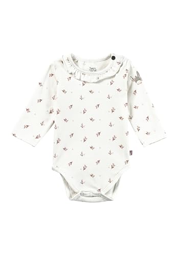 Sterntaler Body Blümchen - Mädchen Body aus Baumwoll Jersey mit Allover Druck - Langarm Baby Body mit Volant und Esel Emmi Girl Print, Druckknöpfe im Schritt und Schulter, Ecru, Größe 86