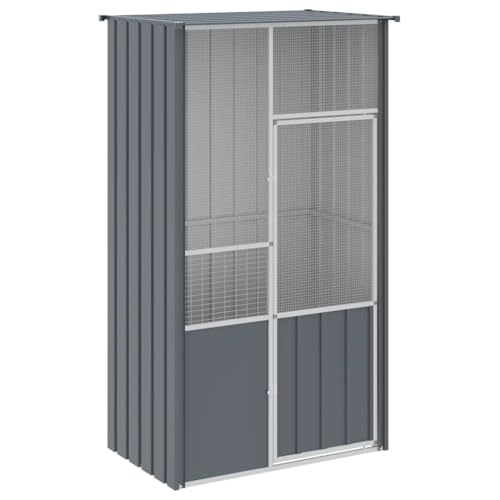 vidaXL Voliere, Vogelkäfig mit abschließbarer Flügeltür, Vogelvoliere für Papageien Wellensittiche, Vogelbauer Vogelhaus, Anthrazit Verzinkter Stahl