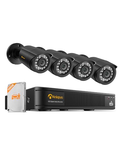Anlapus Verkabelt 1080P Überwachungskamera Set, 8CH DVR mit 500GB HDD, 4X 2MP Bullet Kameras für Außen, Personen- und Fahrzeugerkennung, IR Nachtsicht