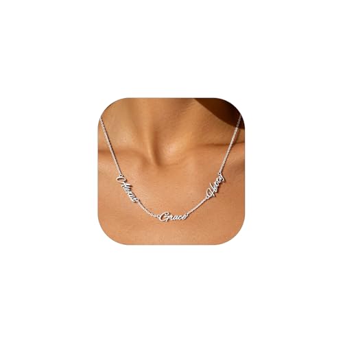 Custom4U Personalisierte Namenskette mit 3 Namen Silberkette Anhänger
