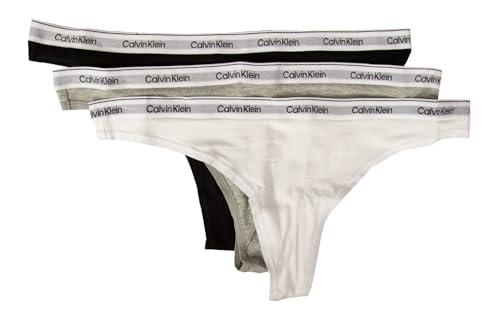 Calvin Klein Damen 3er Pack Strings Thong Unterwäsche, Mehrfarbig (Black/White/Grey Heather), M