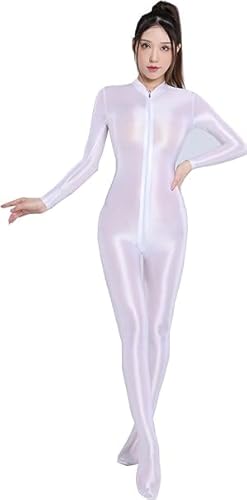 Yaaapiy Damen Ganzkörperanzug Yoga Jumpsuit Einteiler Body Bodysuit eng Gepflegt.Kostüm Catsuit mit Reisverschluss Dessous Unterwäsche (weiß 1)