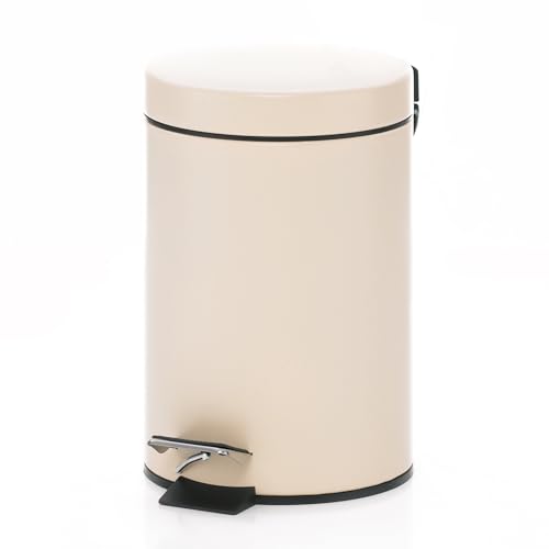 kela Kosmetikeimer beige 3l, Metall Tretmülleimer Badezimmer, Badmülleimer mit Inneneimer und Tragehenkel, MONACO, Mülleimer beige matt