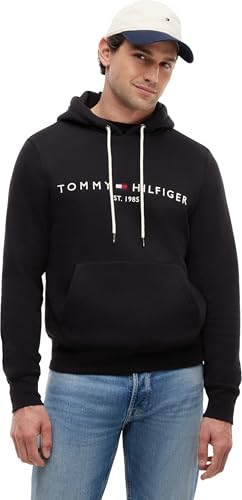 Tommy Hilfiger Herren Hoodie Core Tommy Logo mit Kapuze, Schwarz (Jet Black), XXL