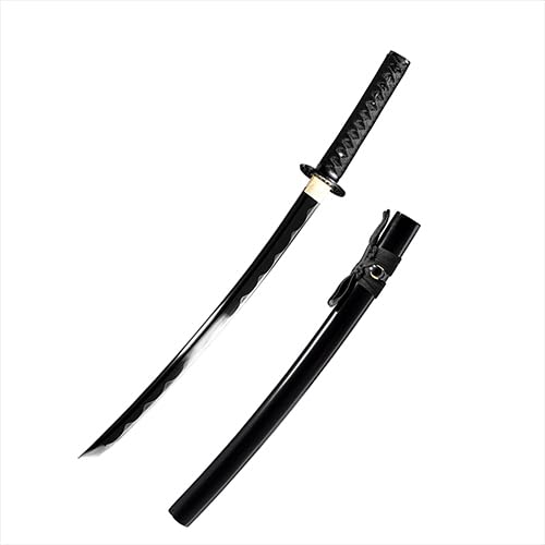 Black Katana Wakizashi Tanto Set,Full Tang Schwert,Spring Steel Blade with Black Scabbard