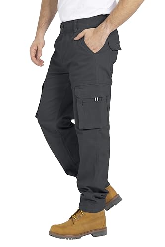 BlauerHafen Herren Cargo Hose, Gerade geschnittene Stretch Schwerlast mit 12 Taschen Freizeithose, Combat Arbeitshose, Relaxed Fit Cargo-Hose Größen 32W–44W (Dunkelgrau, 32W / 32L)
