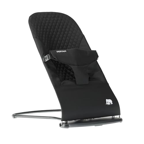 DERYAN Buddy Babywippe – Ergonomisch & Weich – Verstellbar & Klappbar – Reise-Wippe für Babys 0–9 kg – Schwarz
