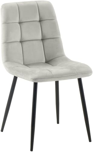 CLP Esszimmerstuhl Antibes | Samt | Gepolstert | Küchenstuhl | Metallbeine mit Bodenschonern | Belastbar bis 150 kg, Farbe:grau