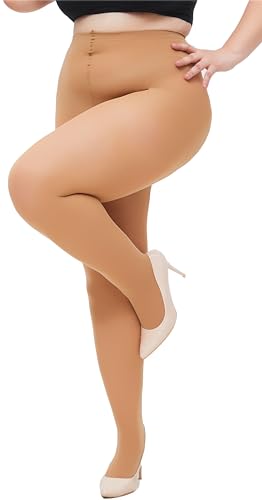 Hiltzo Große Größen Strumpfhosen für Damen, 80D Elastisch Hohe Bund Semi-Blickdicht Strumpfhose, Plus Größen Nylonstrumpfhose XL-4XL, Hautfarbe 3XL