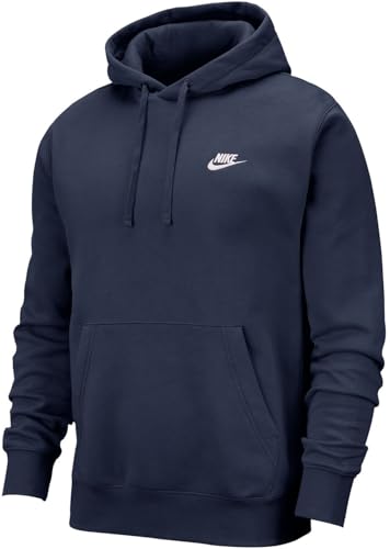 Nike Herren Hoodie Sportswear Club Fleece, Midnight Navy/Midnight Navy/White, M, BV2654-410