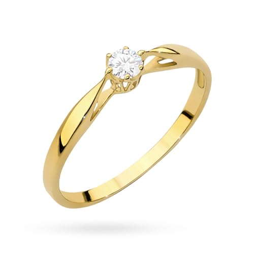MARKO Eleganter 333 Gold Damen Ring mit Solitär – Echtgold Verlobungsring/Vorsteckring (54 (17.2))
