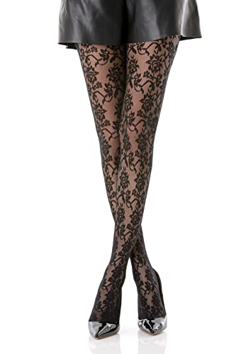 Gi&Gi Strumpfhosen für Damen,Strumpfhosen Damen Muster aus Blumenspitze.N 1607 (DE/NL/SE/PL, Alphanumerisch, L, XL, Regular, Regular, Schwarz)