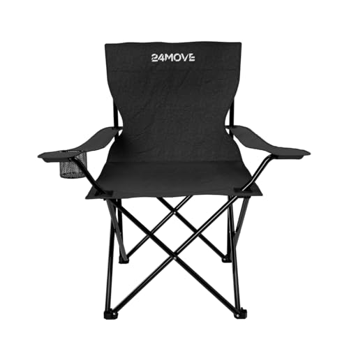 24MOVE® Faltbarer Campingstuhl Serra schwarz mit Getränkehalter und Tragetasche
