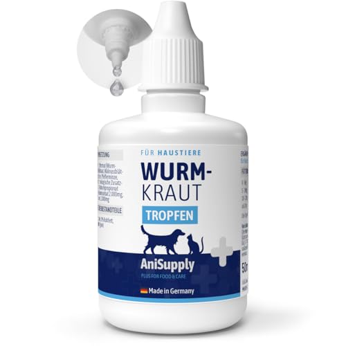 AniSupply Wurm-Kraut Liquid Tropfen flüssig 50ml, Wurmkur sekundierend für alle Haustiere, Hund, Katze, natürliche Rezeptur, Wurmmittel sekundierend, kein Anthelminthikum