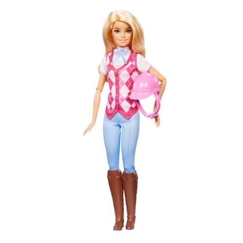 Barbie Puppe Malibu“ und Zubehör von Barbie Mysteries: Das geheimnisvolle Pferdeabenteuer“, inklusive Modepuppe, abnehmbarem Reitoutfit und Helm, HXJ38