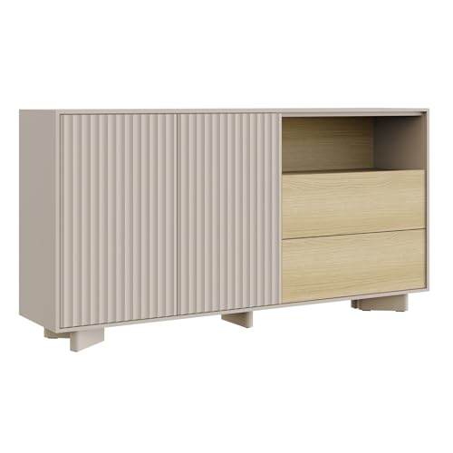 Selsey Kommode 156 cm Kaschmir Eiche Vicenza – Moderne Kommode mit 2 Schubladen und 2 Türen, Kommode Holz fürs Wohn- und Schlafzimmer, breites Sideboard Möbel mit Rillenfront und Stauraum