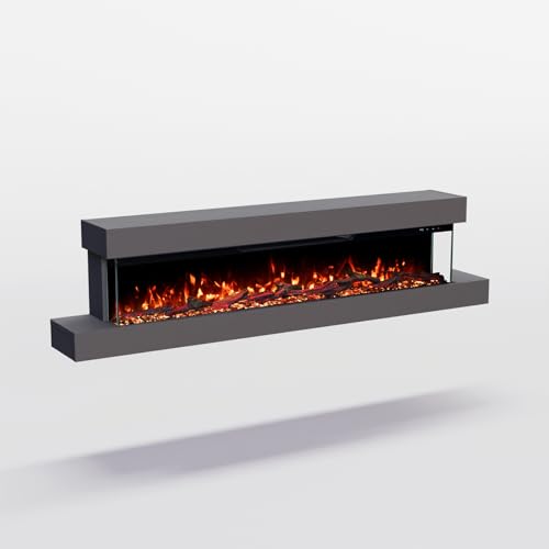 GF Core Elektrokamin Cobalt 50 mit realistischem 3D LED-Feuer - Wand-Elektrokamin mit Heizung und Kaminfeuer, App Steuerung, Knistereffekt & Timer, max. 1800 W, 157x39x52 cm, Grau