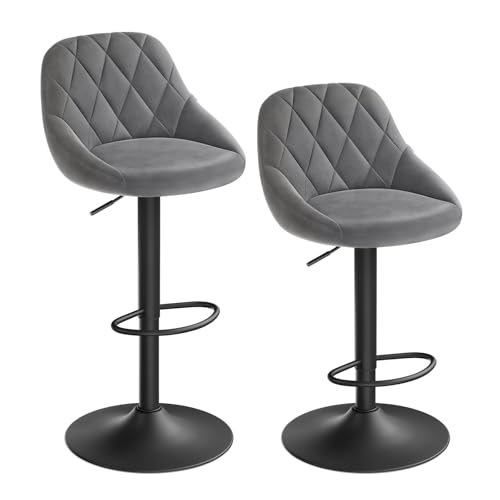 WOLTU Barhocker 2er Set, Barstuhl mit Lehne, höhenverstellbar drehbar, gepolsterter Samtsitz, rutschfestes Metallfuß, für Küche Hausbar, Dunkelgrau