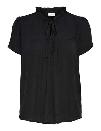 JDY Damen Top Oberteil Rundhals V-Ausschnitt Bluse lockeres Shirt Schleifendetails, Farben:Schwarz, Größe:42