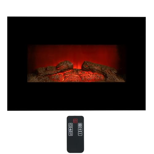 Classic Fire Memphis Elektrokamin mit Heizung - Elektroheizung 1800W - Kaminofen mit Fernbedienung und Timer - Elektroherd mit LED-Flammen - Wandmontage - Schwarz