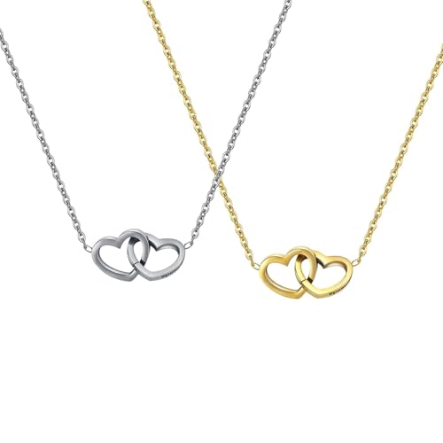 Generisch Personalisierte Halskette mit Gravur | Verbundene Herzkette | Geschenk Pärchen Freundin | Geschenk Mama | Gold, Silber, Roségold | Edelstahl Wasserfest | Made in Germany
