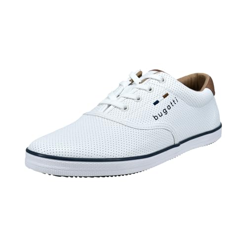 bugatti Canvas Sneaker aus Baumwolle, Low-Top-Leinenschuh mit Flexibler Sohle, Weiß, 43 EU