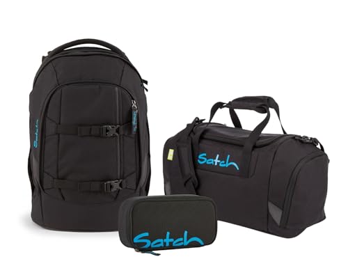 Satch Schulrucksack-Set Pack Black Bounce 3-teilig, ergonomisch