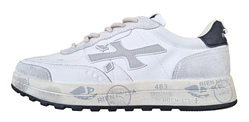 PREMIATA Herrenschuhe Sneaker Wildleder Stoff Nous_7233 Weiß-Schwarz, Schwarz/Weiß, 44 EU