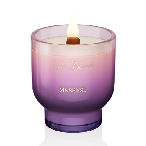 M&SENSE Duftkerze Fliederblüte|Knisterkerze mit Holzdocht|270g 60 Stunden Lang Brennende Sojawachs Duftkerzen im Glas|Luxus Kerze Geschenk für Männer und Frauen