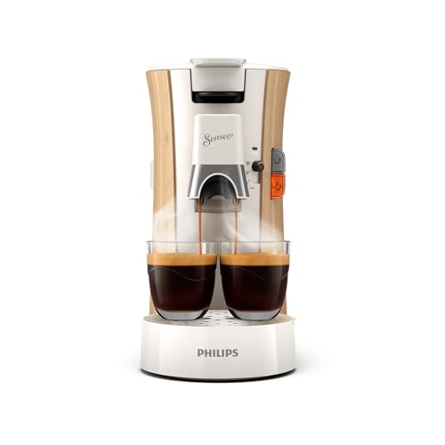 Philips Senseo Select Kaffeepadmaschine - Intensität Plus, Memo-Funktion für 3 Kaffeespezialitäten, Crema Plus, Umweltfreundliches Produkt mit 37% Biobasiertem Kunststoff, Seidenweiß (CSA240/05)