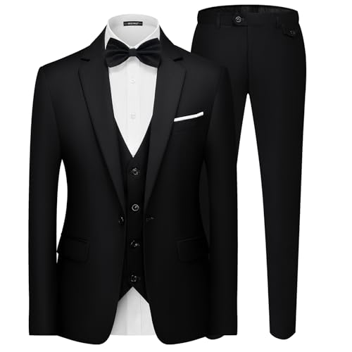 QUELDRA Herren Anzüge Slim Fit 3 Teilig EIN Knopf Anzug für Hochzeit Business Herrenanzug Sakko Hose Weste