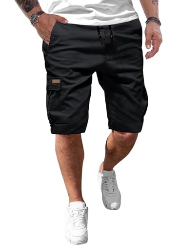 JMIERR Kurze Hosen Herren Baumwolle Cargo Shorts Herren Sommer Freizeithose mit Taschen Schwarz XL
